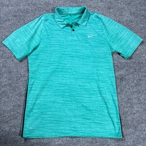 Nike Tiger Woods Vl Max Swing Dri-Fit Polo Shirt Mens Medium Teal Striped Golf
